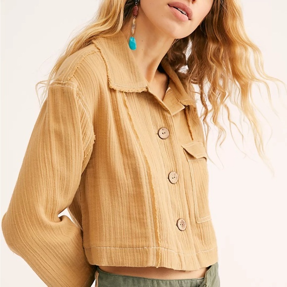 Free People Low Classic Tan Button-Up Cropped Jacket XS sold out everywhere - Picture 2 of 10